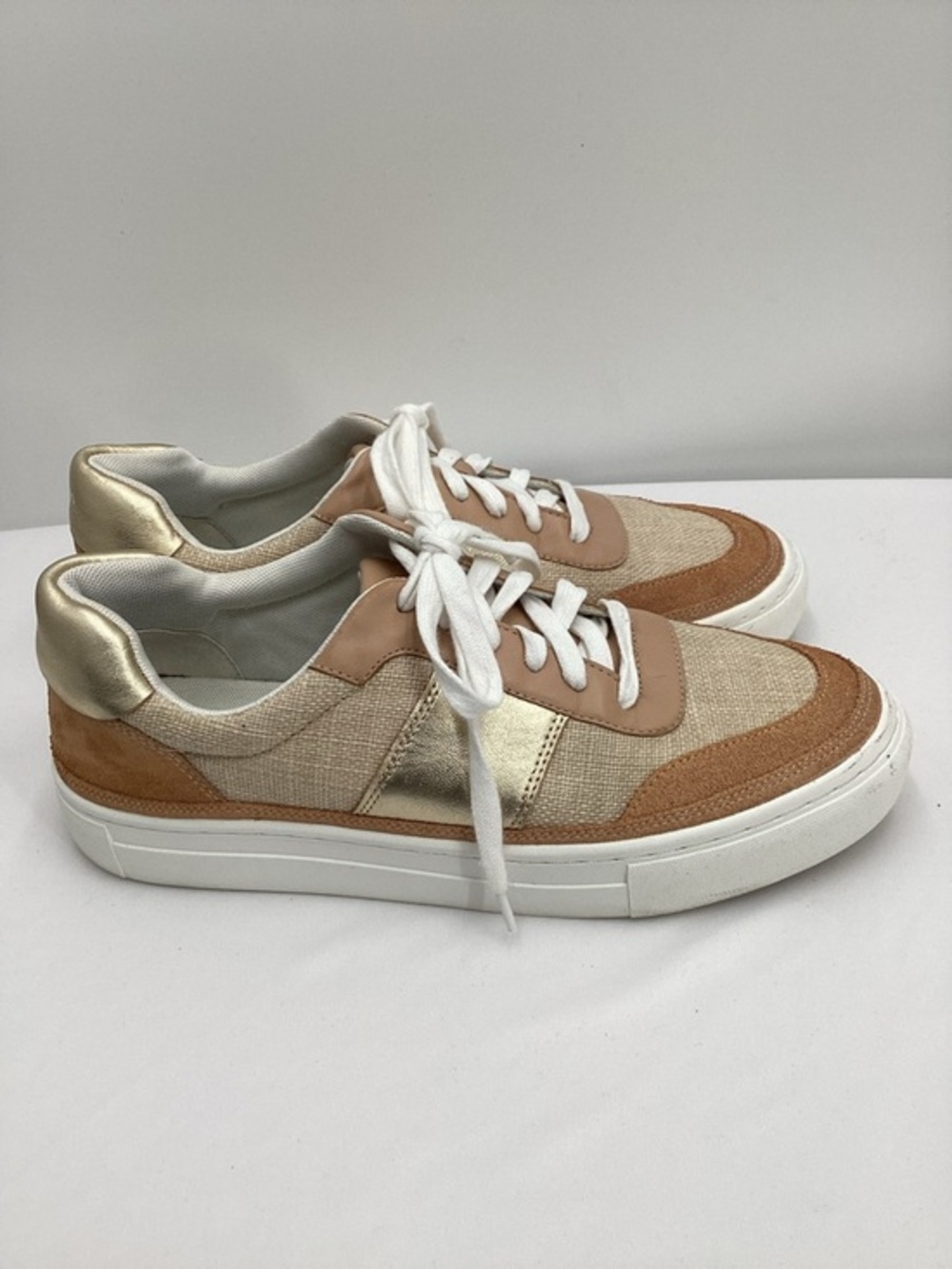 ANTONIO MELANI Beige, Tan & Gold Mixed-Media Sneakers
